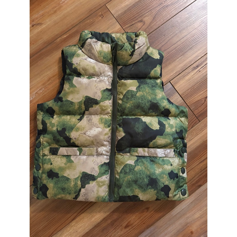 All In Motion Kids Camo Puffer Vest Green Camouflage Full Zip Quilted Size S 6/7